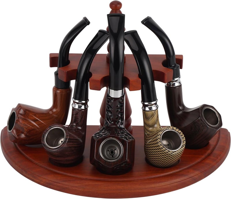Prometis Solid Rosewood Pipe Stand Holder for 5 Pipes - Artisan Handcrafted Tobacco Pipe Luxury Organizer with Roman Columns| Natural Wood Grain Display & Collector's Storage Rack(Tobacco Pipe Not Included) - Image 1